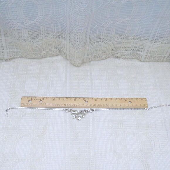 Vintage Trifari Silver Plated Rhinestone Choker Sparkly Necklace Swirl Design - Picture 5 of 7